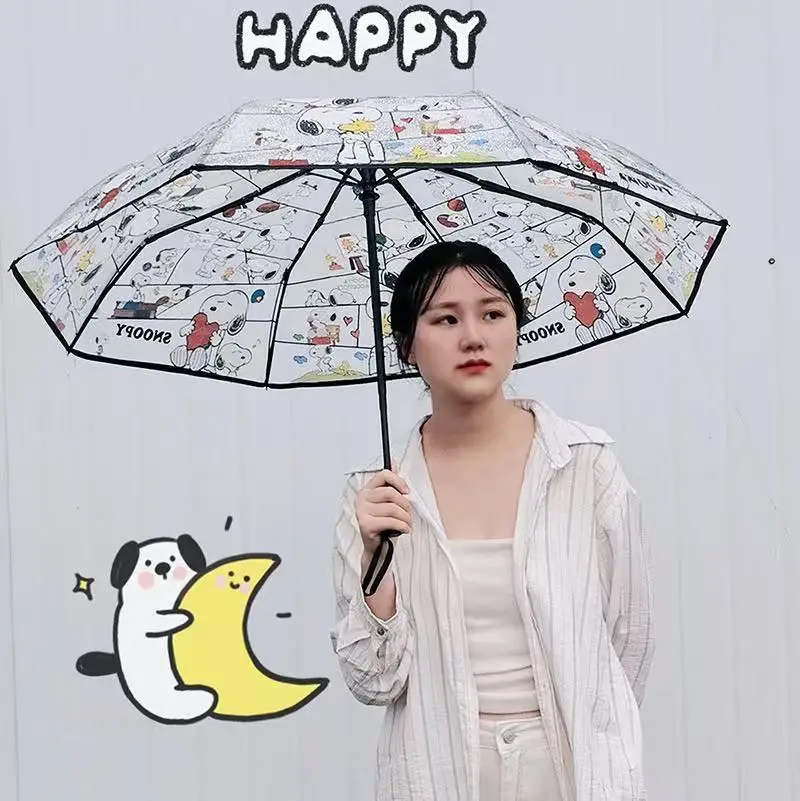 Transparent Snoopy Umbrella Men's Three-fold Umbrella Full Automatic Internet Celebrity Straight Handle Umbrella Cute Folding Ch 5