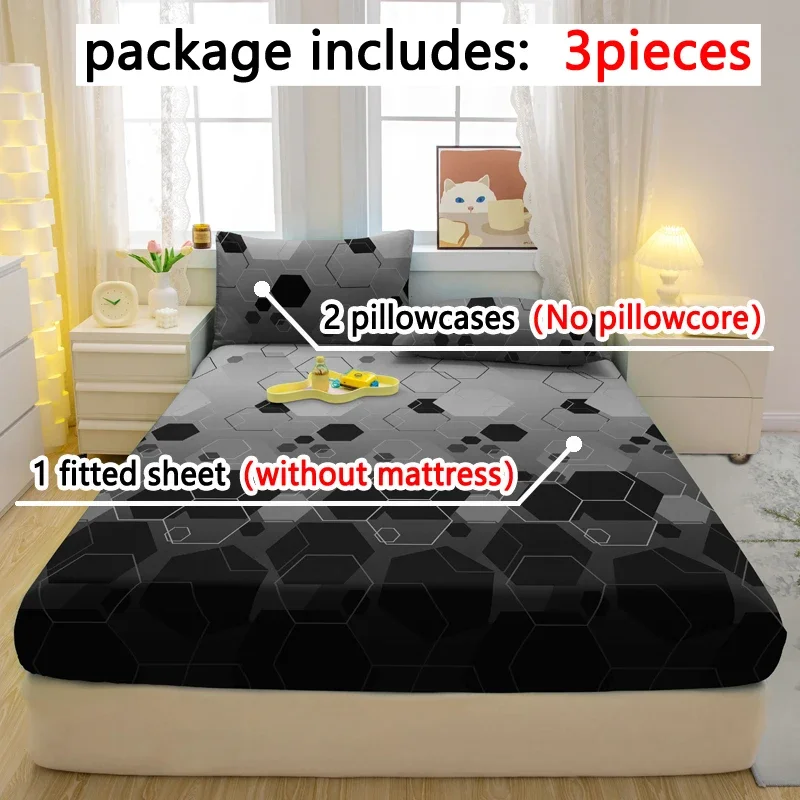 Set lenzuola con angoli in tre pezzi opache con motivo geometrico semplice e moderno da 3 pezzi, set copri letto stampato per camera da letto, biancheria da letto 1