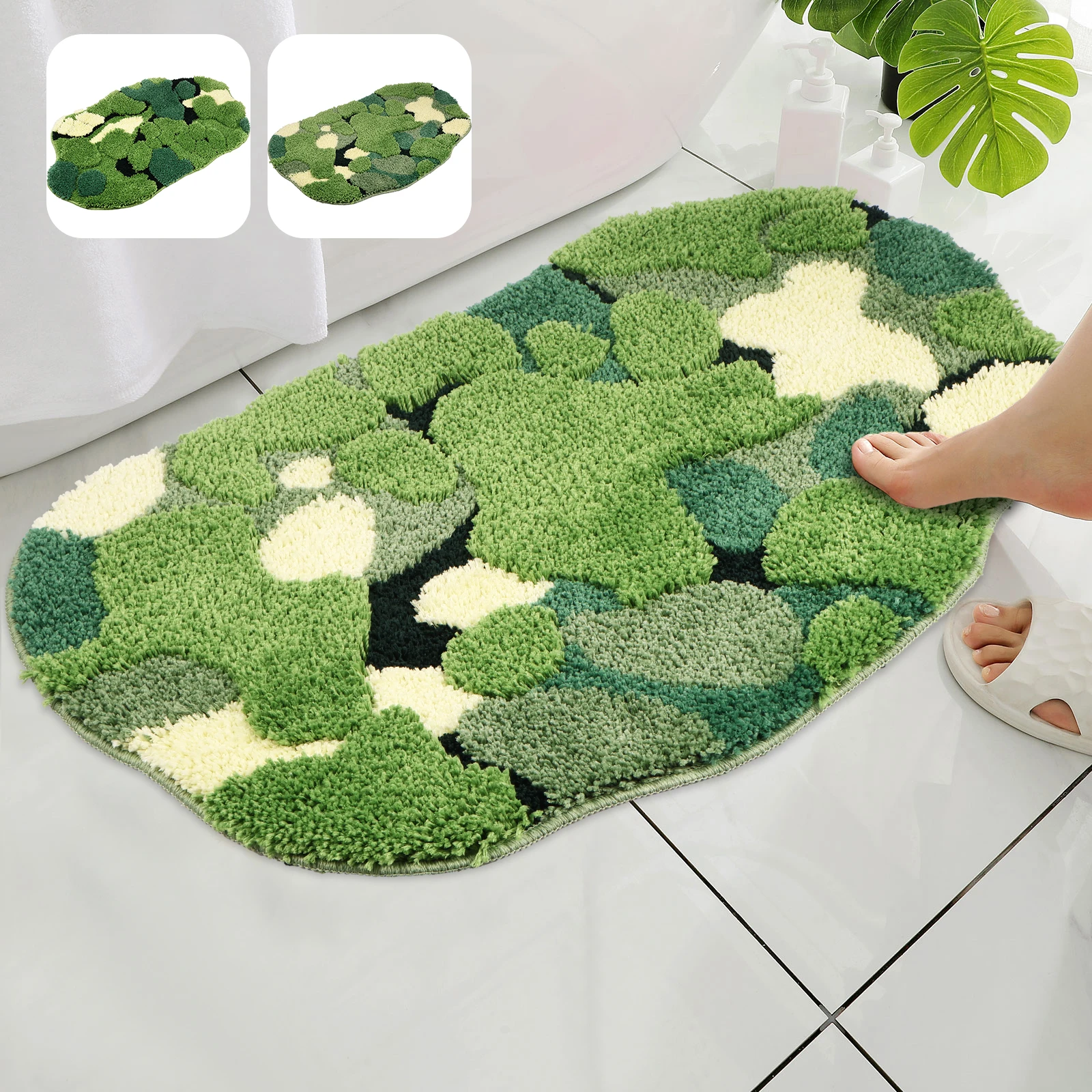 

Green Moss Leaf Bath Mat Non-Slip Moss Bathroom Rugs Super Absorbent Bath Mat Soft Microfiber Machine Washable Shower Mat Cute