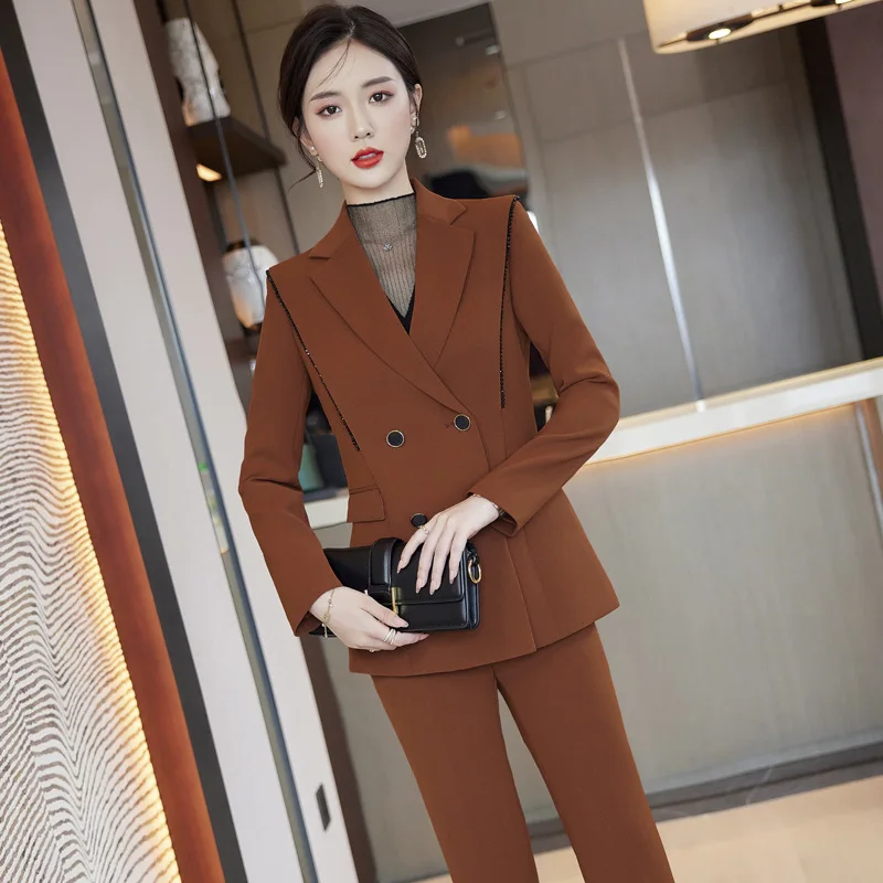 

Long Sleeve Fashion Black Double Breasted Formal Wear Female Boutique Office Lady Suit Two-Piece Set Work Uniforms Formal Wear