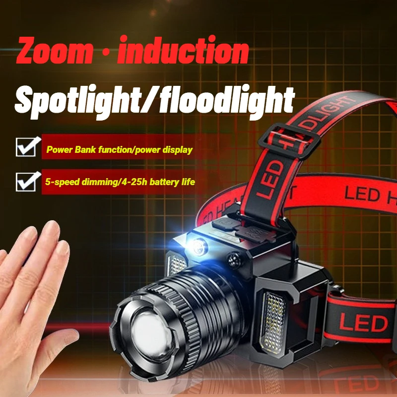 High Power LED Headlamp 5 Modes XPE+COB Sensor Headlight Head Torch Flashlight Head Lamp By Built-in Battery For Fishing Hunting