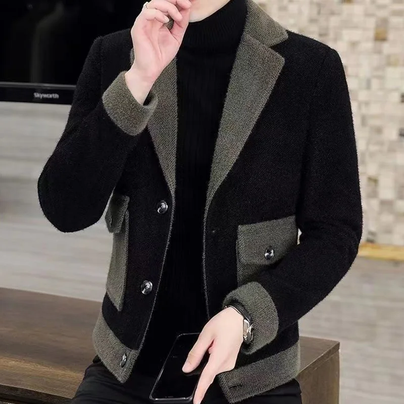 Fashion Lapel Button Spliced Pockets Letter Casual Coats Men's Clothing 2023 Autumn New Oversized Korean Tops All-match Jackets