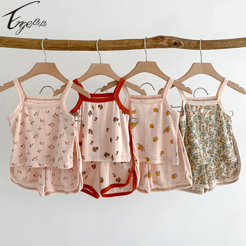 

Korean Style Baby Suit Clothes Sleeveless Vest+Shorts 2pcs Suit Infant Baby Girls Printed Floral Summer Baby Boys Girls Clothes