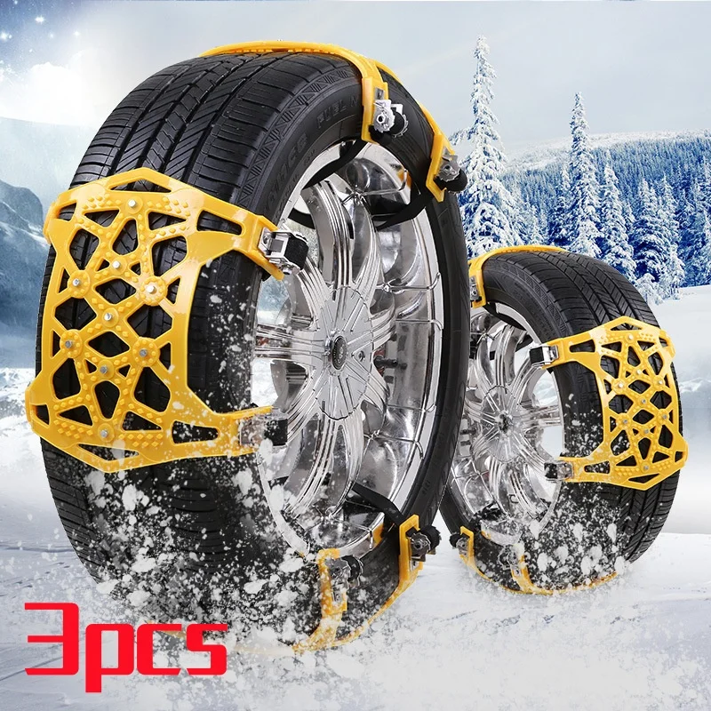 

3pcs Car Snow Tire Chains Mud Tyre Wheels Thick Anti-Skid Belt For Car/SUV/Truck Portable Easy to Mount Emergency Traction Car