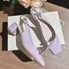 2024 Woman Light Purple Bow Thick Heels High Heels Fairy Style Dress Women's Shoes Office Casual Single Shoes Tacones Gruesos 1
