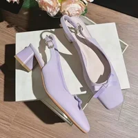 2024 Woman Light Purple Bow Thick Heels High Heels Fairy Style Dress Women's Shoes Office Casual Single Shoes Tacones Gruesos 1