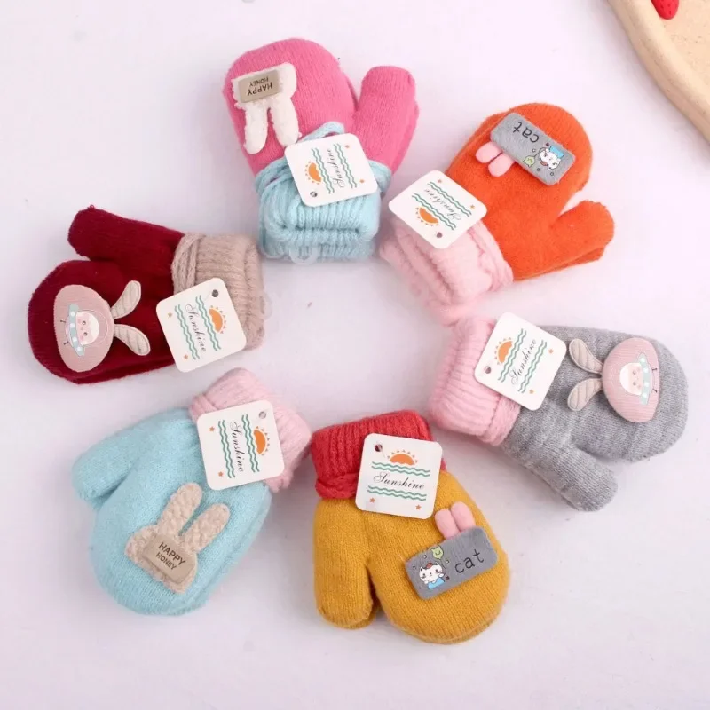 Baby Winter Hand Gloves Thick Warmer Knitted Mittens Thicken Mittens For Kids Cute Cartoon Gloves Boys Girls