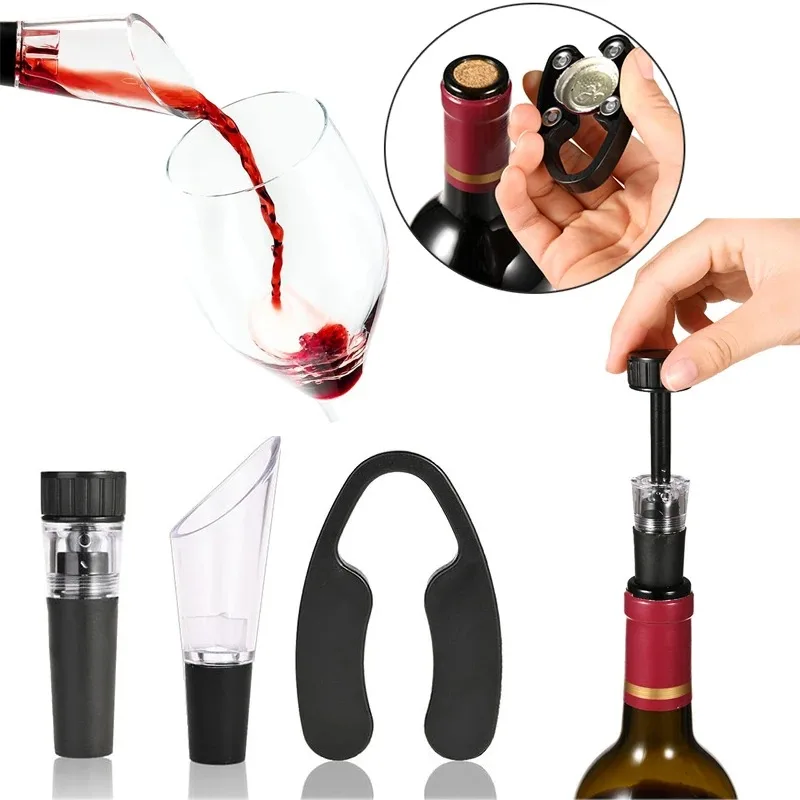 4pcs Wine Accessories Set Foil Cutter Wine Pourer Vacuum Stopper for Bottles Bar Accessories Lovers
