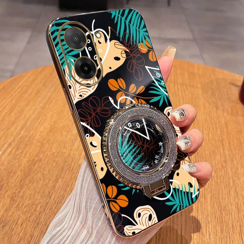 Elegant Leaf Pattern Phone Case with 5-Layer Plating Finish