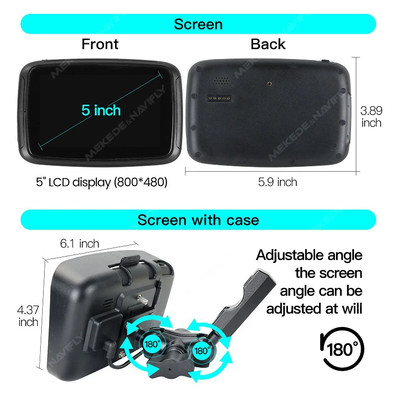 NaviFly 5 인치 휴대용 오토바이 LCD 디스플레이 IPX7 방수 모니터 무선 Apple Carplay 안드로이드 자동 모토 자동차 놀이