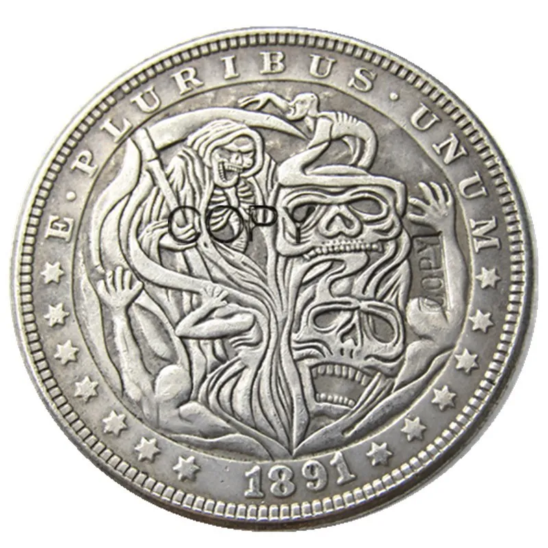 Hb(68)Us Hobo Morgan Dollar Skull Zombie Zkeleton Monete Placcate Argento