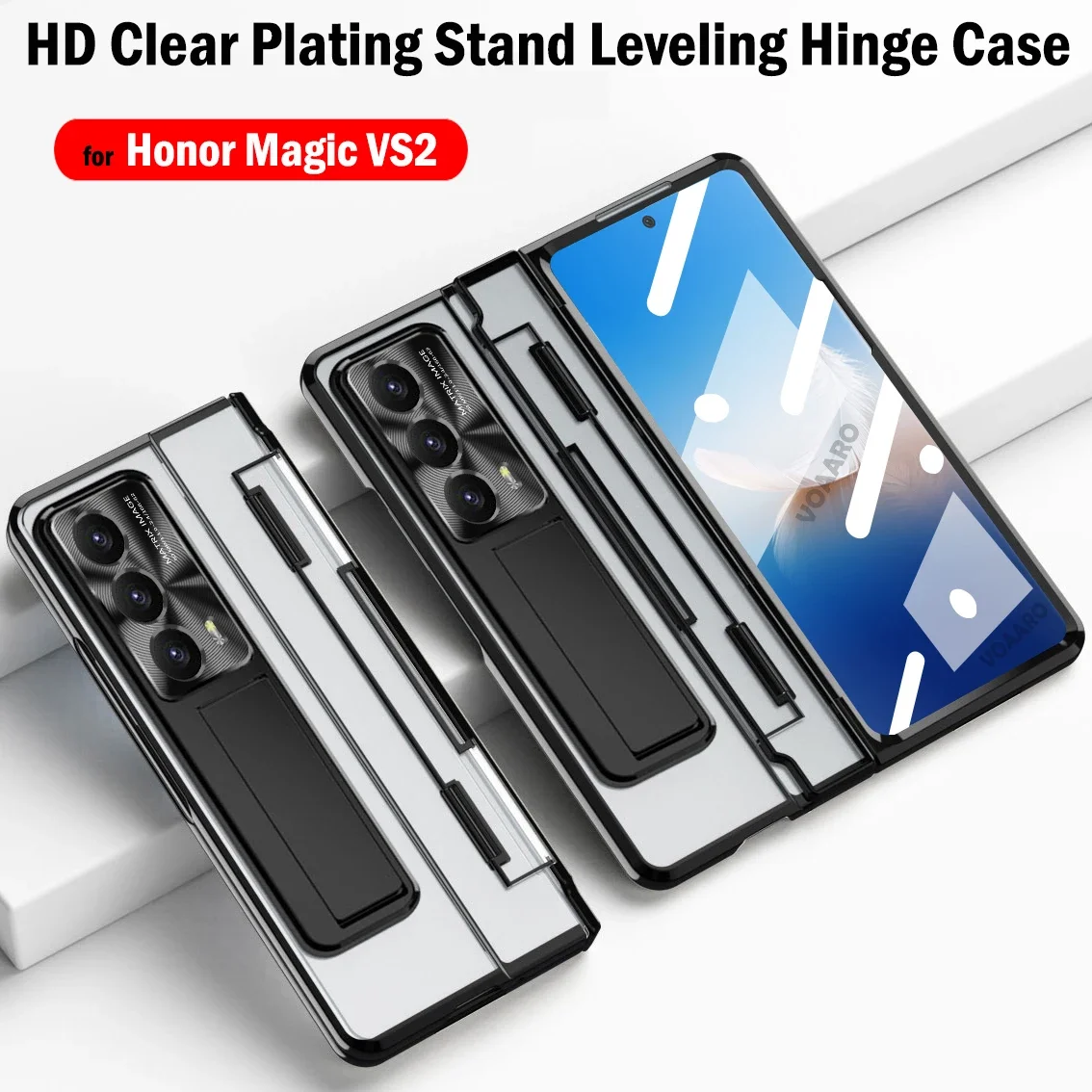 

HD Clear Plating Leveling Hinge Stand Funda for Honor Magic VS2 Case for Honor Magic VS2 Hinge Case with Front Screen Glass Film