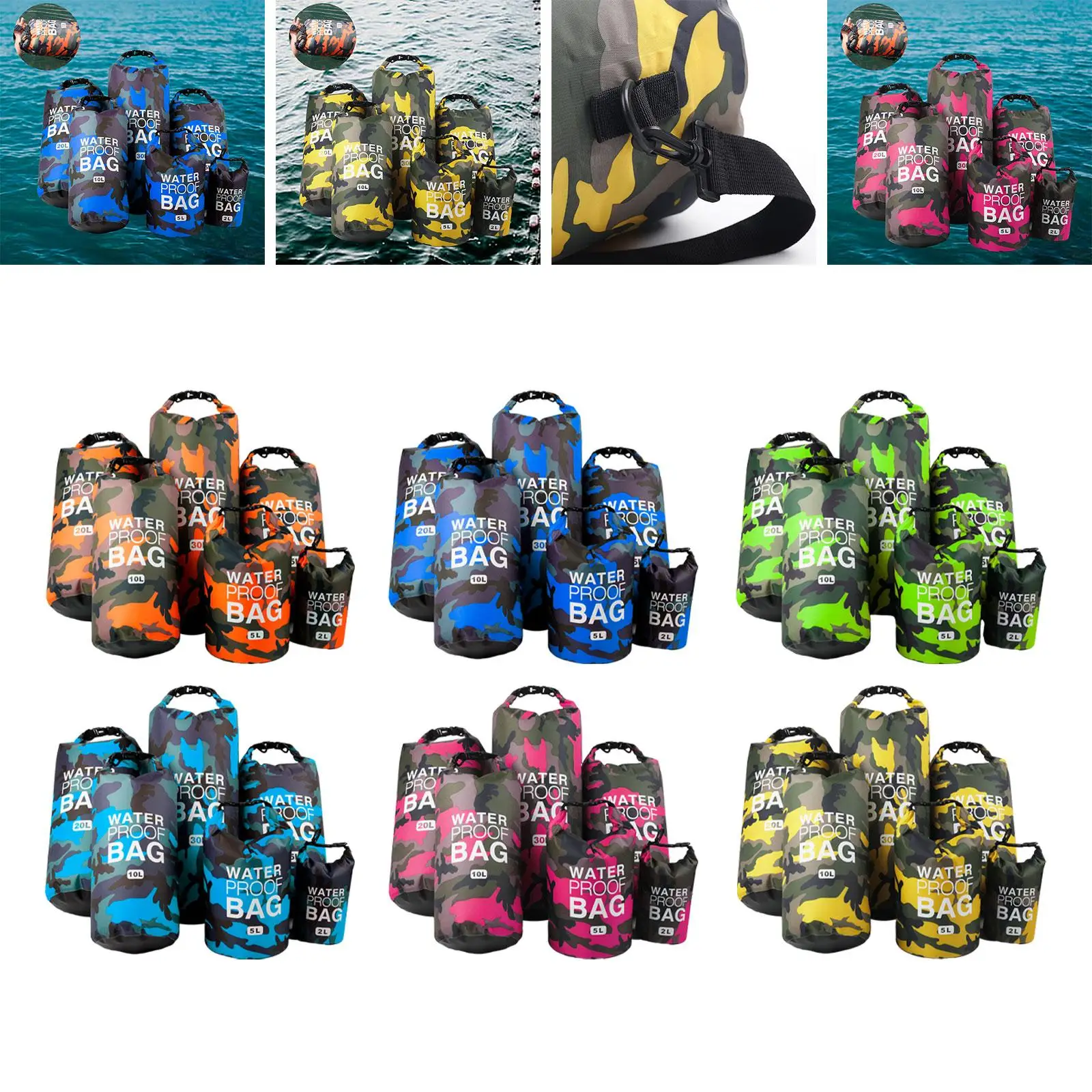 6x Waterproof Dry Bag 2L,5L,10L,15L,20L,30L Keep Gear Dry Airtight for Women Men for Rafting Backpacking Beach Boating Camping