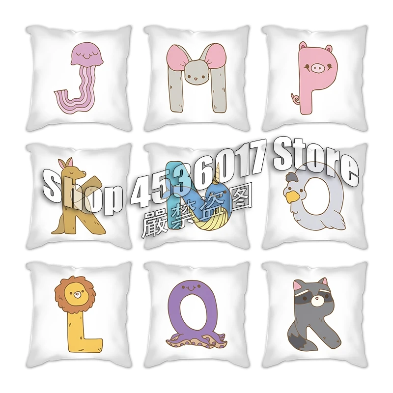 

English alphabet Cartoon Body Throw Pillow Case Cushion Cover Home Living Room Decorative Pillows For Sofa Bed Car 45*45 Nordic