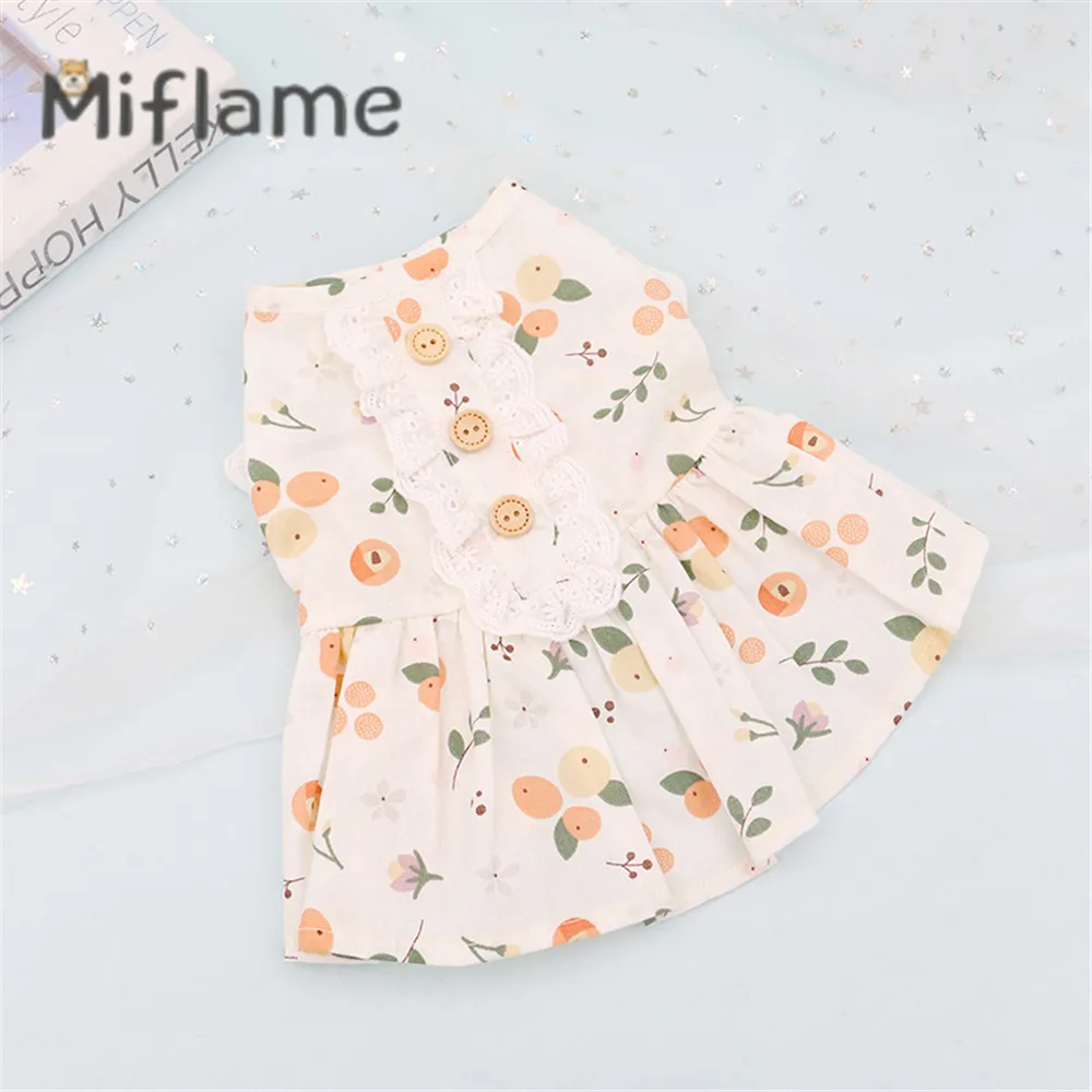 

Miflame Orange Puppy Princess Dress Summer Fresh Pet Cat Clothes Teddy Pomeranian Bichon Thin Lace Skirt For Small Dogs Clothing