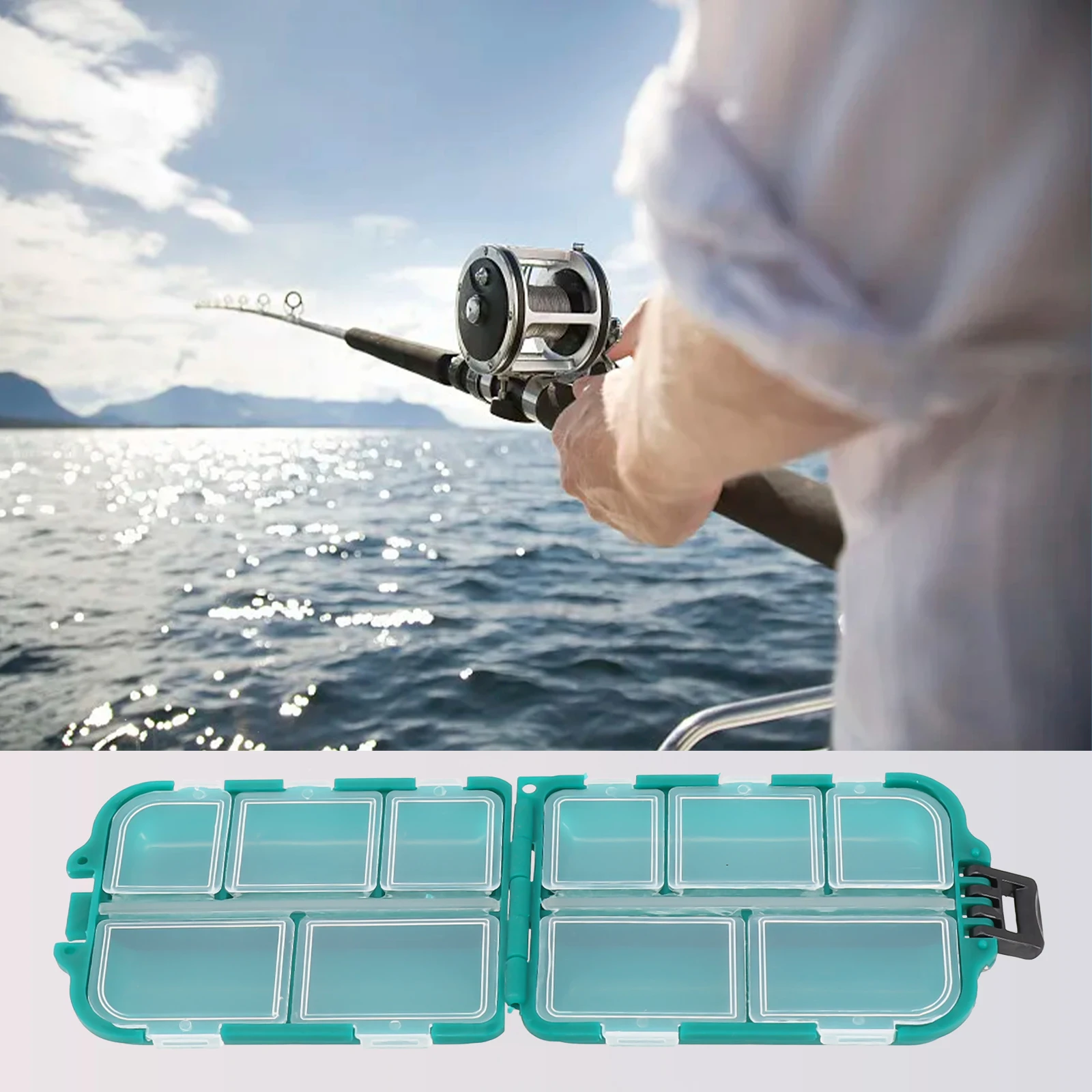 

ABS Fishing Hook Box Waterproof Fishing Hook Bait Tool Storage Box Case With 10 Independentt Grids Black/Green