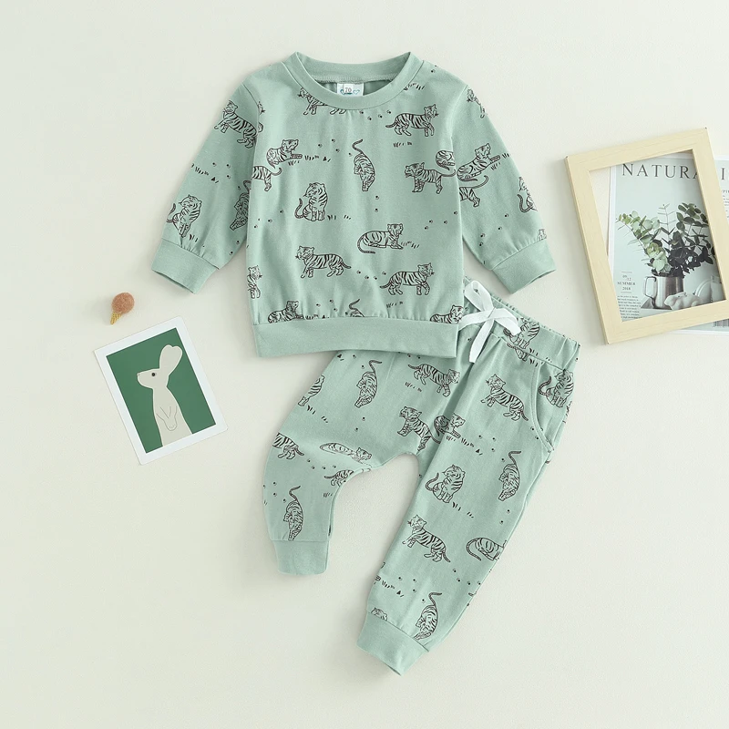 

Комплект одежды Lioraitiin для мальчиков 0-3 лет, 2023-06-22, 2 шт., повседневный комплект одежды, свитшот с длинным рукавом и круглым вырезом с принтом тигра, спортивные штаны