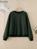 ZANZEA Women Long Sleeve Textured Sweatshirts 2025 Spring Loose Casual Crew Neck Pullover Tops Streetwear Solid Color Hoodies 4