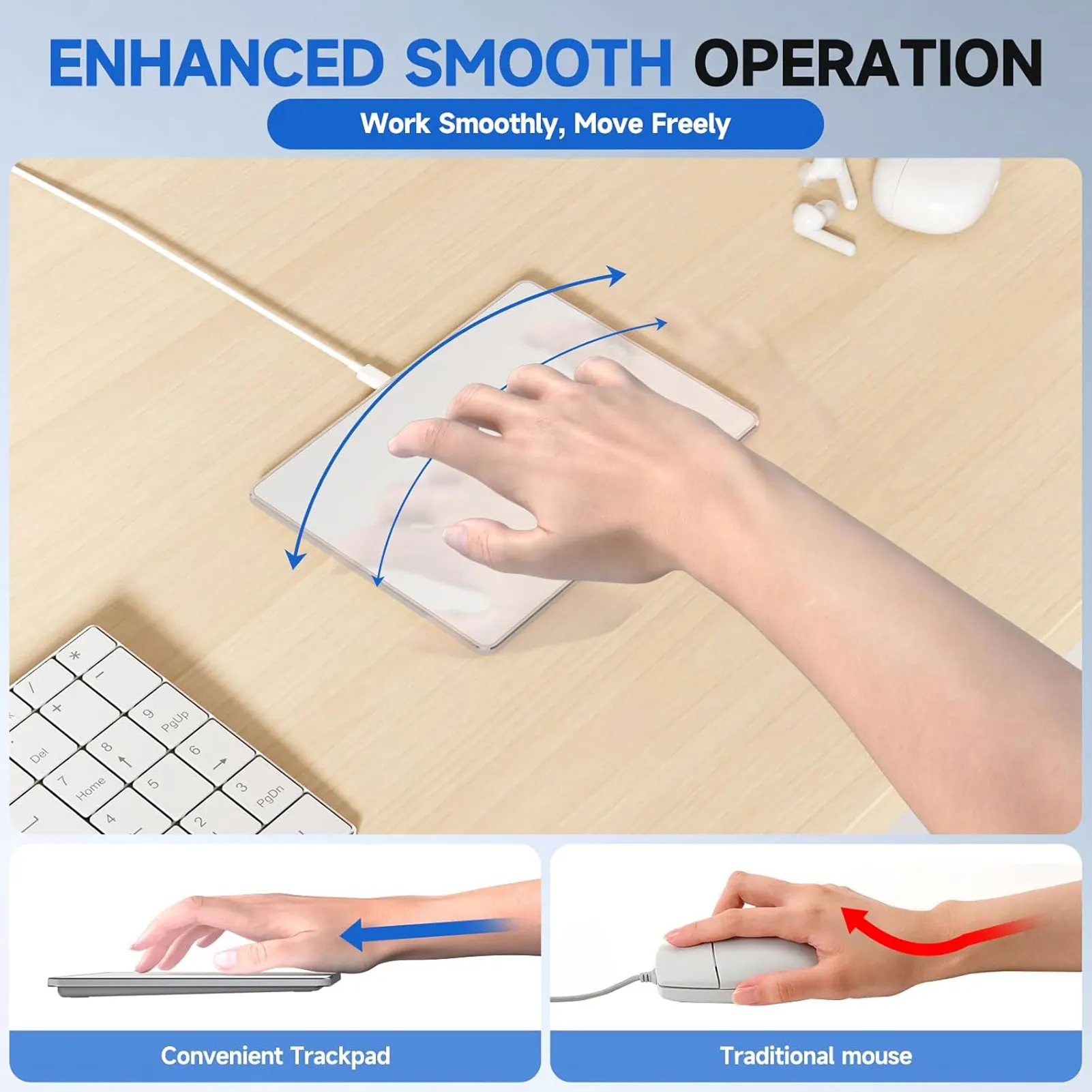Wired USB Trackpad Large Slim Aluminum Alloy Portable Touchpad Mouse with Multi Gesture for Computer Desktop Laptop