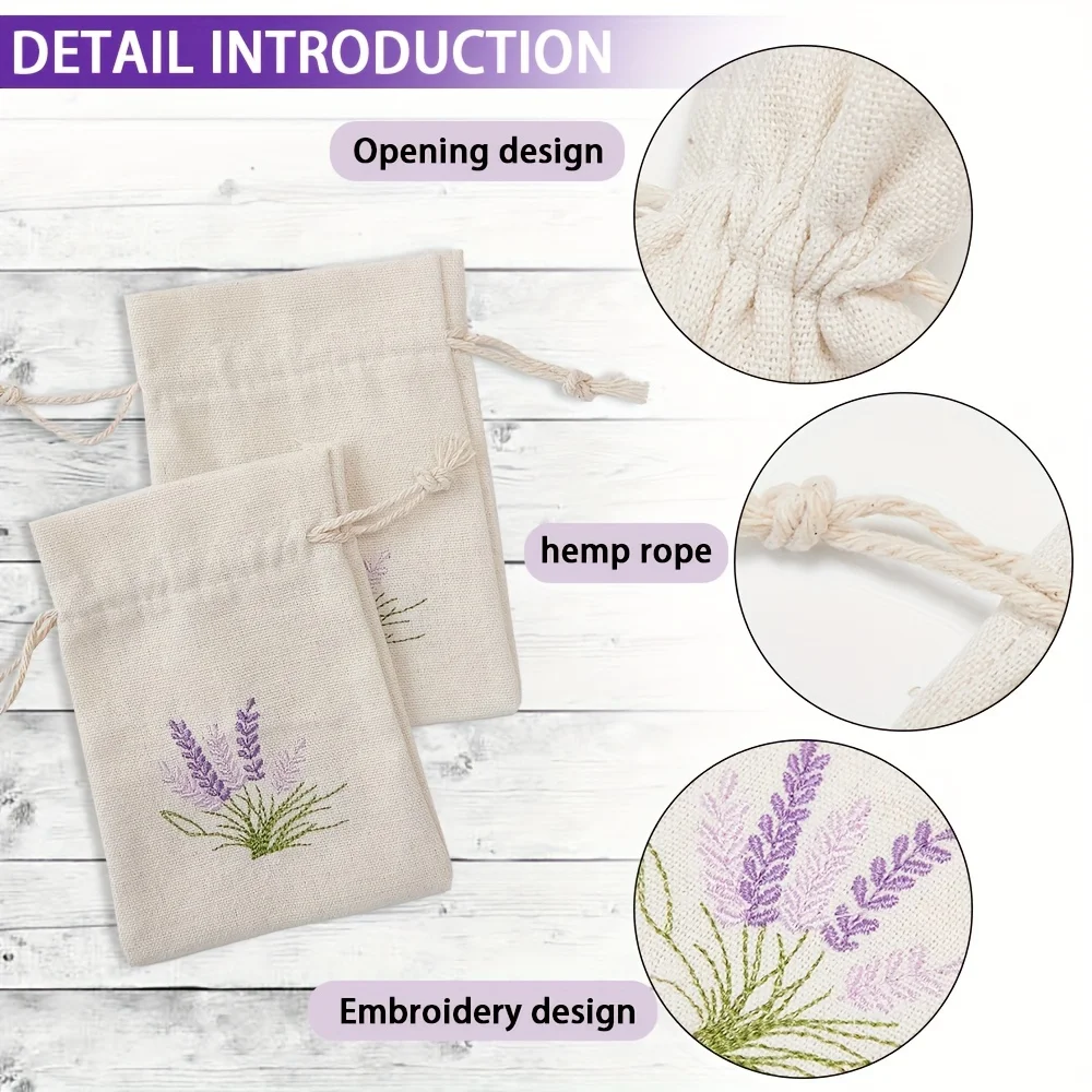 12pcs Lavender Embroidered Canvas Drawstring Bags | for Jewelry/Gifts/Party Favors | Ideal for Weddings/Birthdays/Holidays