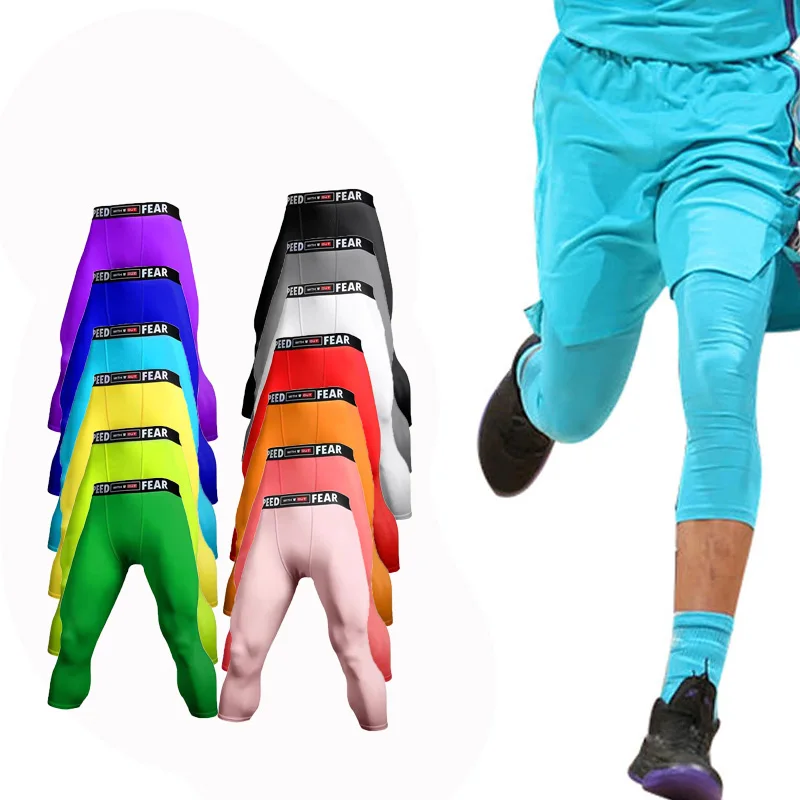 Men Kid Boy Girl GYM Capri Running Tight Pants Basketball Football Soccer Exercise Sport 3/4 Cropped Kneelet Leggings Shorts B25