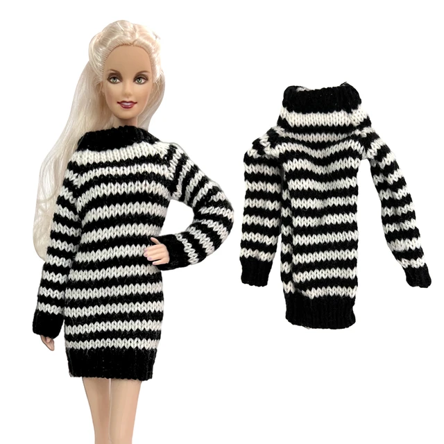 NK – vêtements faits main rayés noirs et blancs pour poupée Barbie,  vêtements tricotés à col roulé, accessoires, cadeau pour fille, 1 pièce -  AliExpress