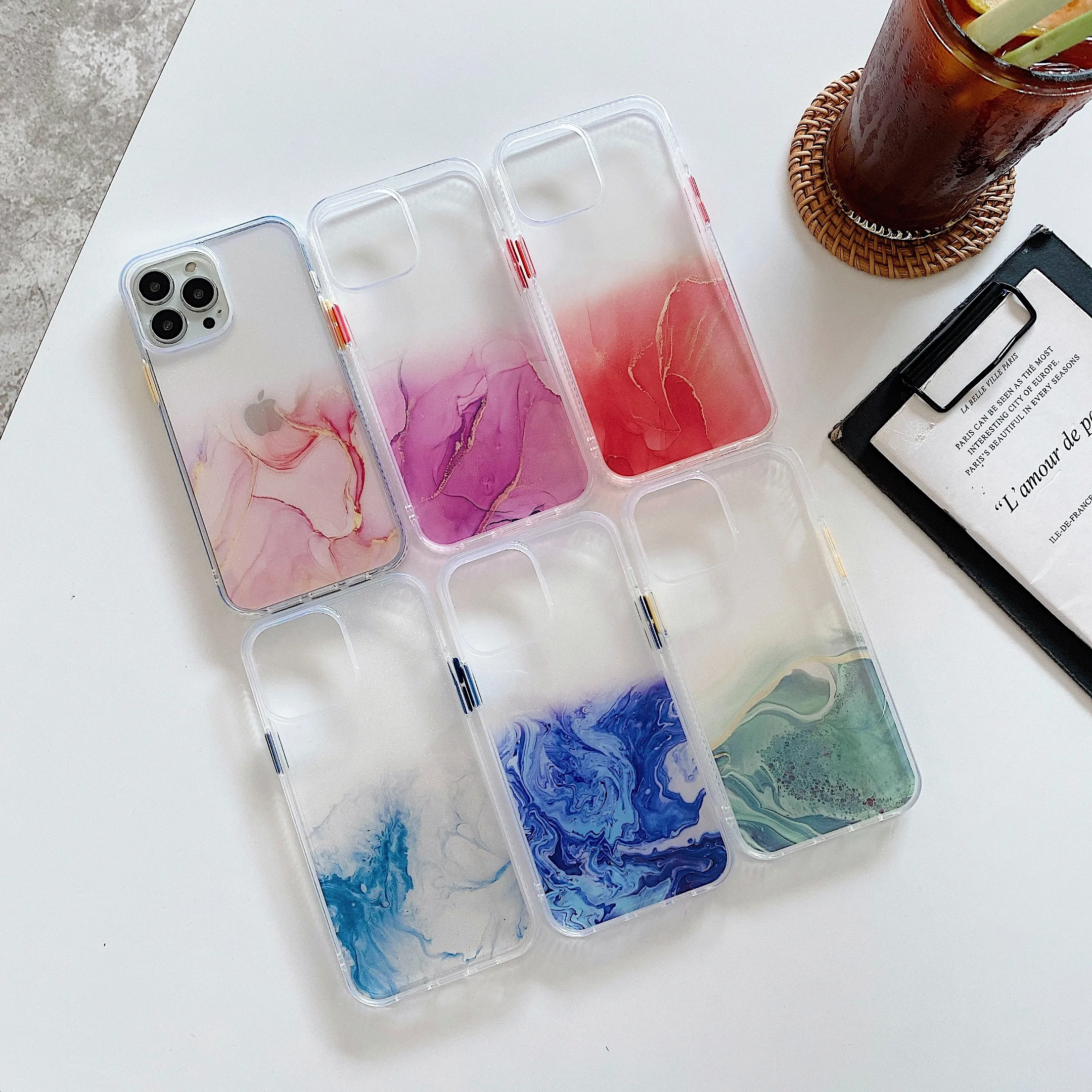 phone dry bag Simple Watercolor Painting Ocean Forest Sky Soft Silicone Phone Case For iPhone 13 12 11 Pro Max X XS XR 7 8 Plus SE 2020 Cover cell phone belt pouch