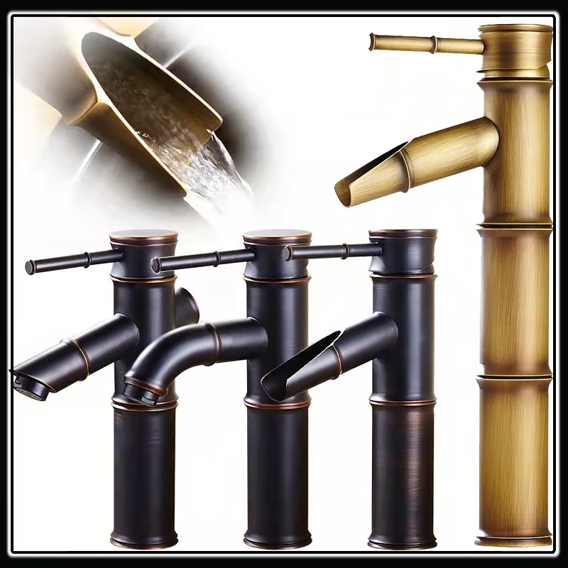 Black Antique Bamboo Faucet Kitchen Sink Mixer Tap Bathroom Basin