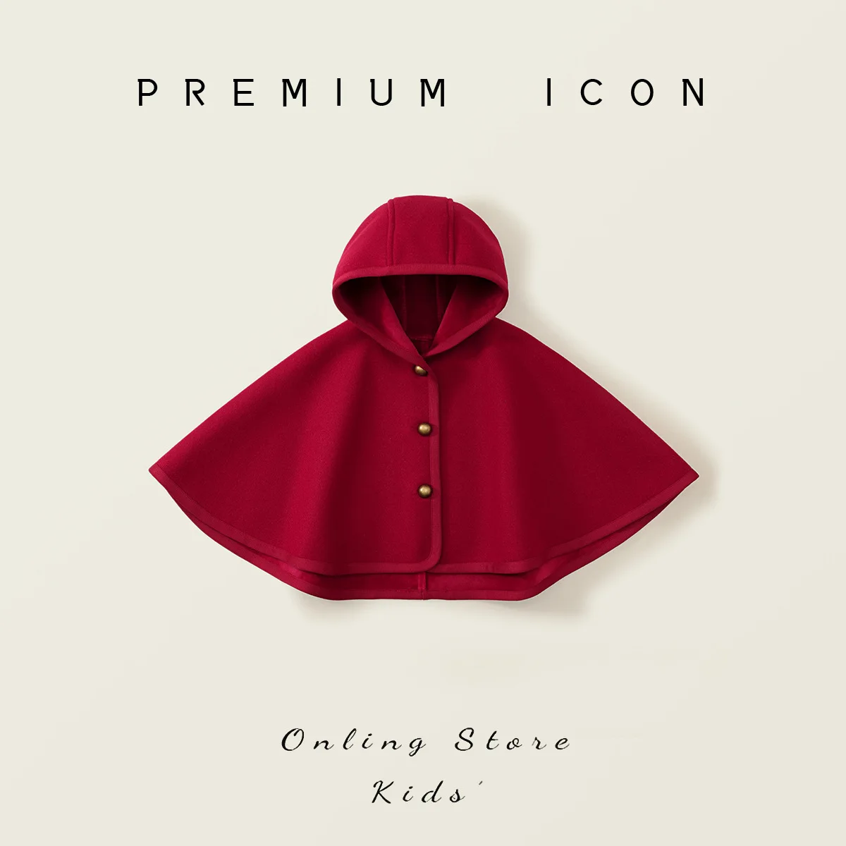 Girls' wool thick red shawl cloak 2024 autumn and winter new baby hooded coat.