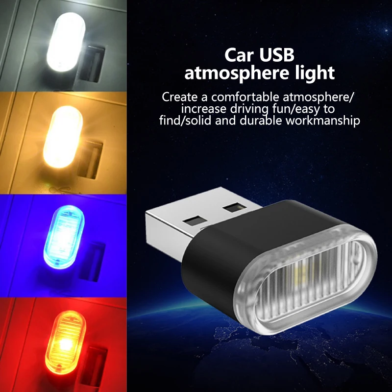 1-5Pcs Car Mini USB LED Atmosphere Lights Car Interior Neon Decorative Lamp Emergency Lighting Universal PC Portable Plug Play 3