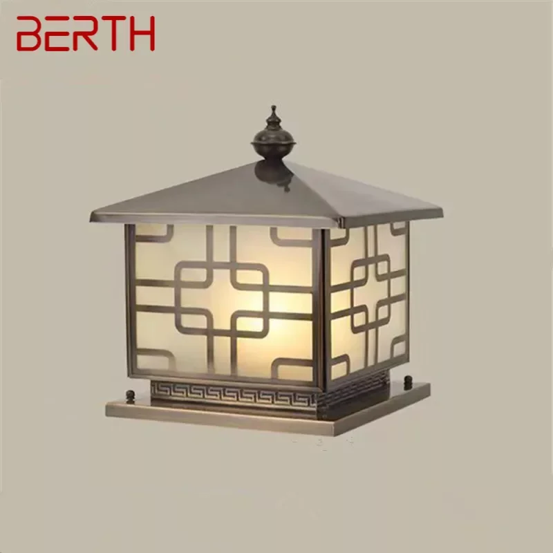 

BERTH Outdoor Electricity Post Lamp Vintage Creative Chinese Brass Pillar Light LED Waterproof IP65 for Home Villa Courtyard