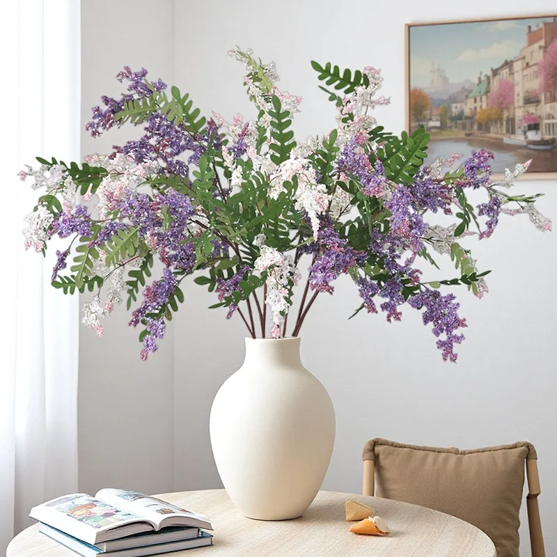 127 cm künstliche Heuschrecke Staubblatt Zweig Hochzeit Seide gefälschte Blumen Pflanze Garten Dekoration Simulation weiße Heuschrecke Staubblatt Blume