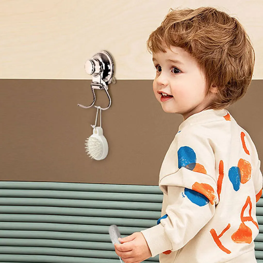 Vacuum Stainless Steel Suction Cup Hook Load capacity 7.5kg Double Hooks Wall Hook Kitchen And Bathroom Moisture-proof