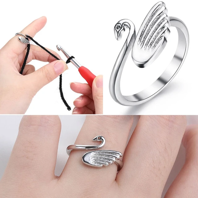 Knitting Loop Crochet Ring Yarn Guides Thimble Ring Finger Wear Knitting  Tools Jewelry Adjustable Swan Sewing - AliExpress
