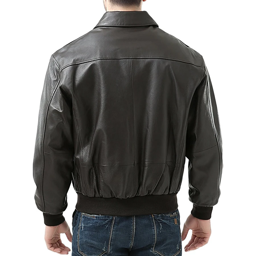 Men's Motorcycle Sheepskin Bomber Leather Jacket Air Force Flight Jacket