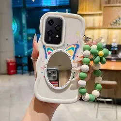 Cartoon Butterfly Phone Case Set with Lanyard and Stand for Honor 50 SE (WHITE)