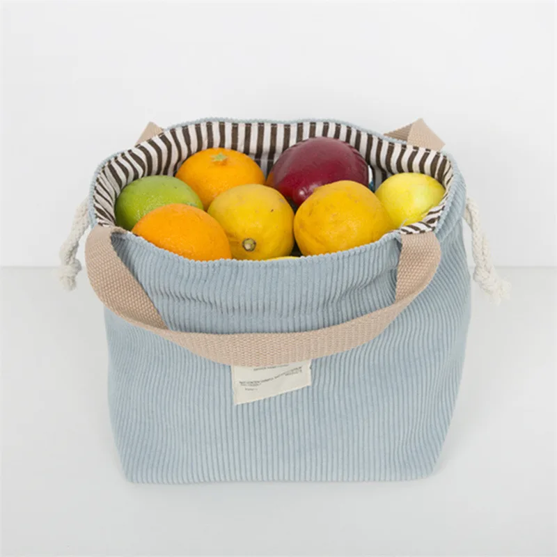 Eco-Friendly Corduroy Canvas Lunch Tote with Drawstring Closure