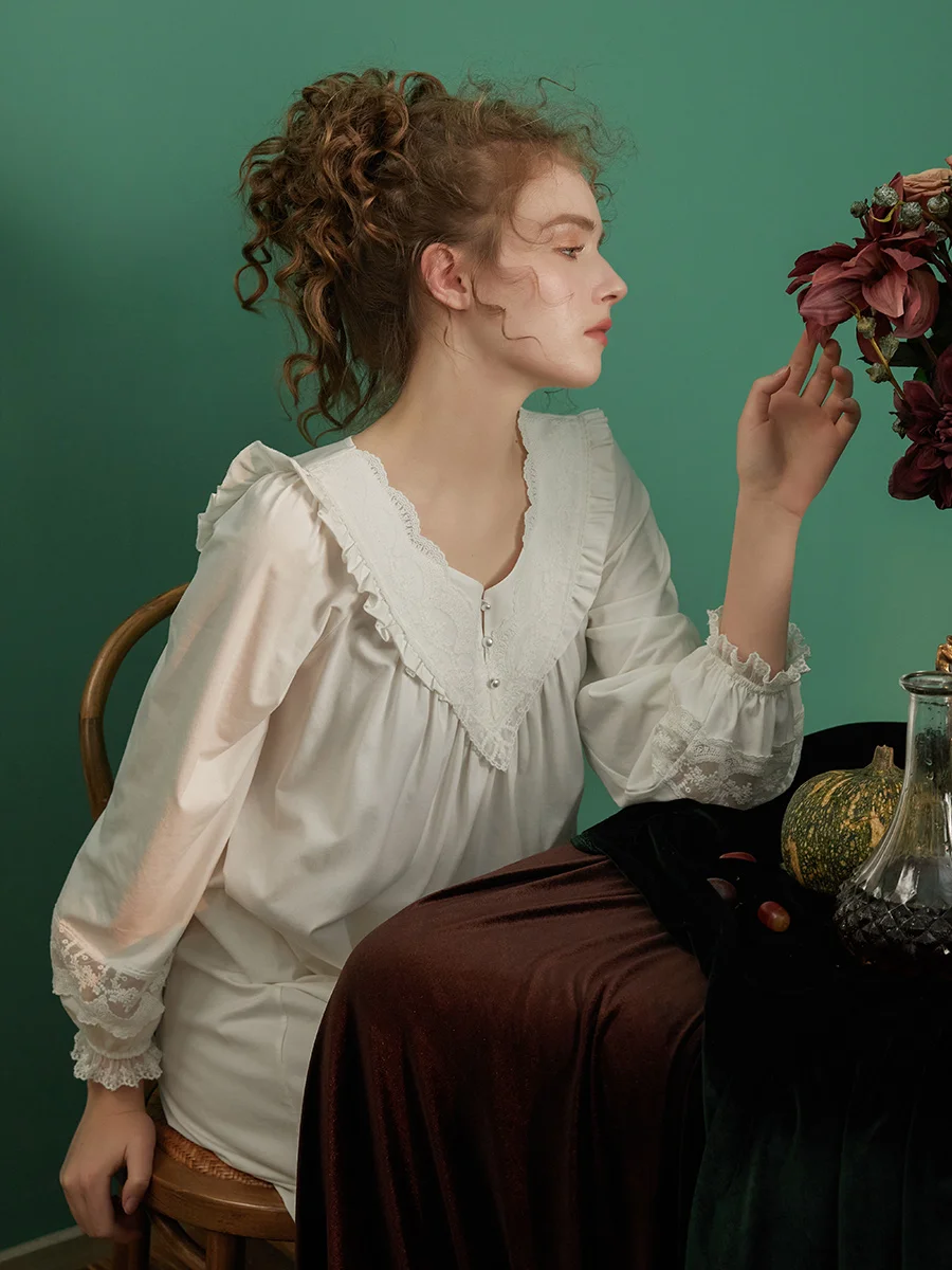 

Винтажные Хлопковые женские длинные ночные рубашки принцессы Весна-лето однотонная Элегантная ночная рубашка с длинным рукавом для отдыха домашняя одежда для сна