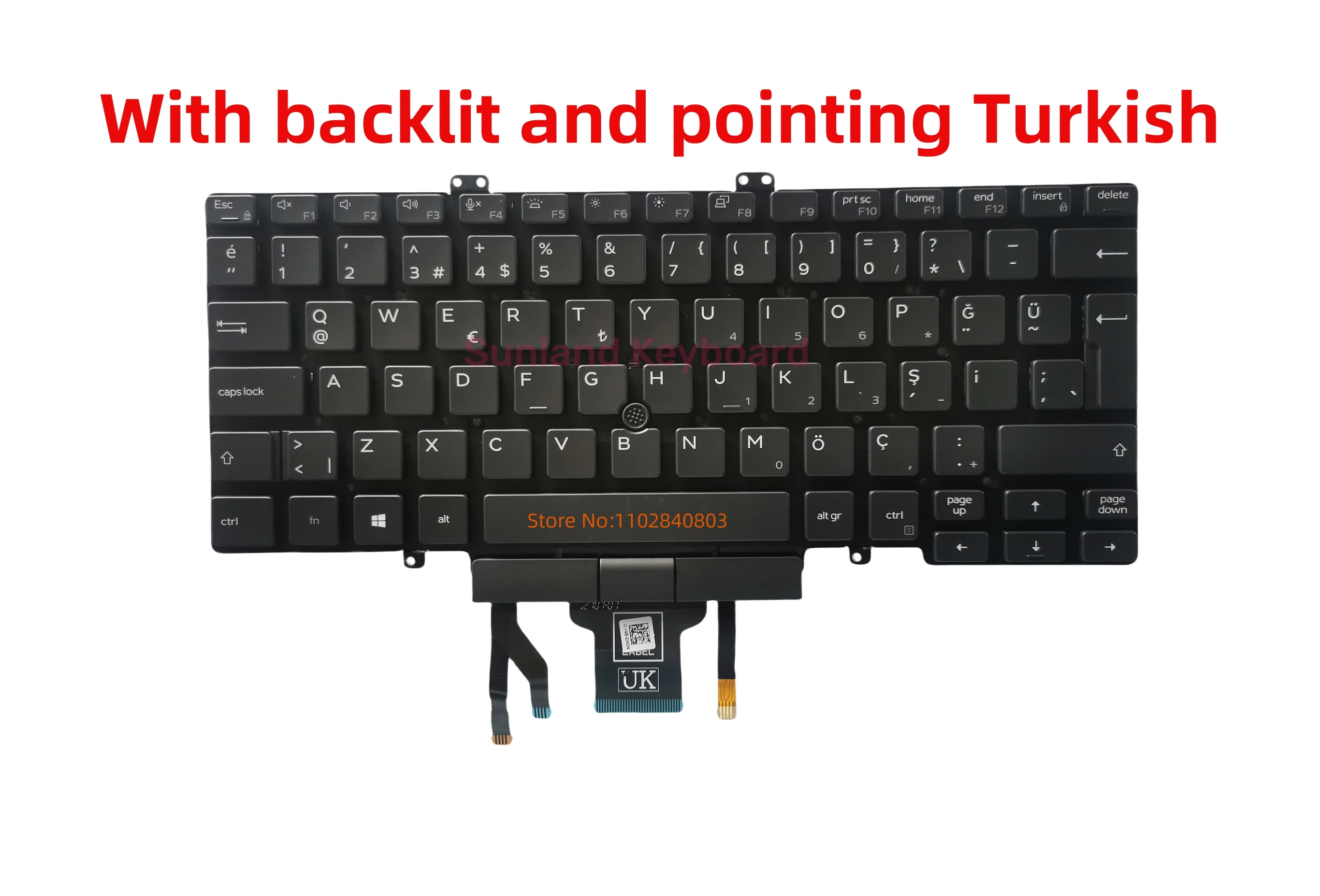 DELL 위도 5400 5401 5410 5411 2019 노트북용 터키어 키보드, 포인터 포함 백라이트, 0MW0Y6-CH200 PK132VW2D36, 신제품