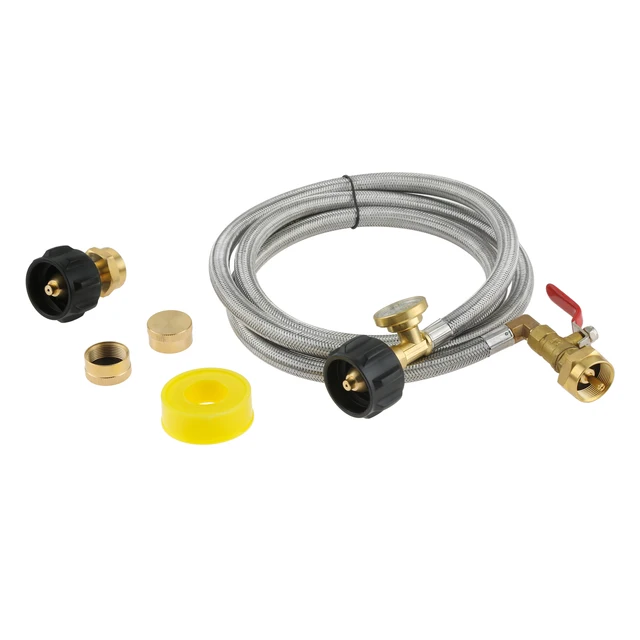 1Set Qcc1 Gázcsatlakozás 6Ft Propán Újratöltő Adapter Hosszabbító Tömlő Világító Mérőeszköz Be-Kikapcsoló Szelep 1 Font Gáztartályhoz - Image 6