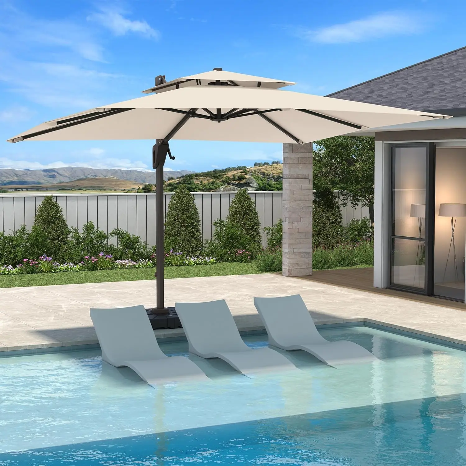 10 X 13 FT Cantilever Patio Umbrella with Base 5