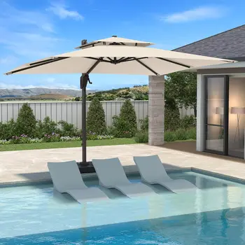 10 X 13 FT Cantilever Patio Umbrella with Base 5