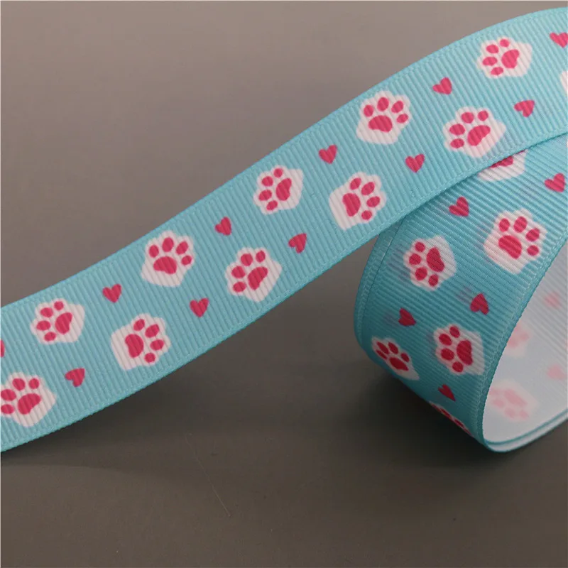 7/8'' 5yards Cat Dog Paw Printed Grosgrain Ribbon Accessories Material Headwear Decoration DIY Sewing Craft ribbon decoration ribbon supplies grosgrain ribbon sewing ribbon