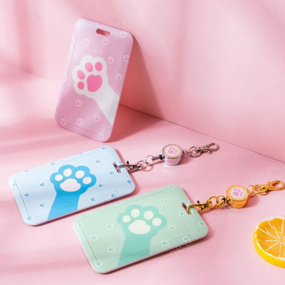 

Ins Cat Paw Lanyard Card Holder Kawaii Badge Reel Nurse Name Tag Badge Holder ID Card Cover Korean Stationery Office Supplies