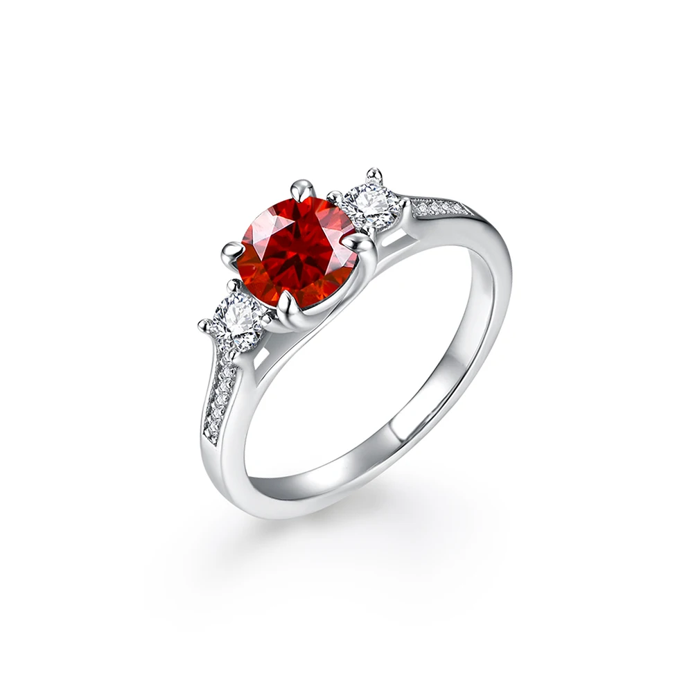MINTYBOX D Color Round Cut 1ct Colorful Red Moissanite Ring for Women Solid 18k 14k 10k White Gold Ring Halloween Fine Jewelry