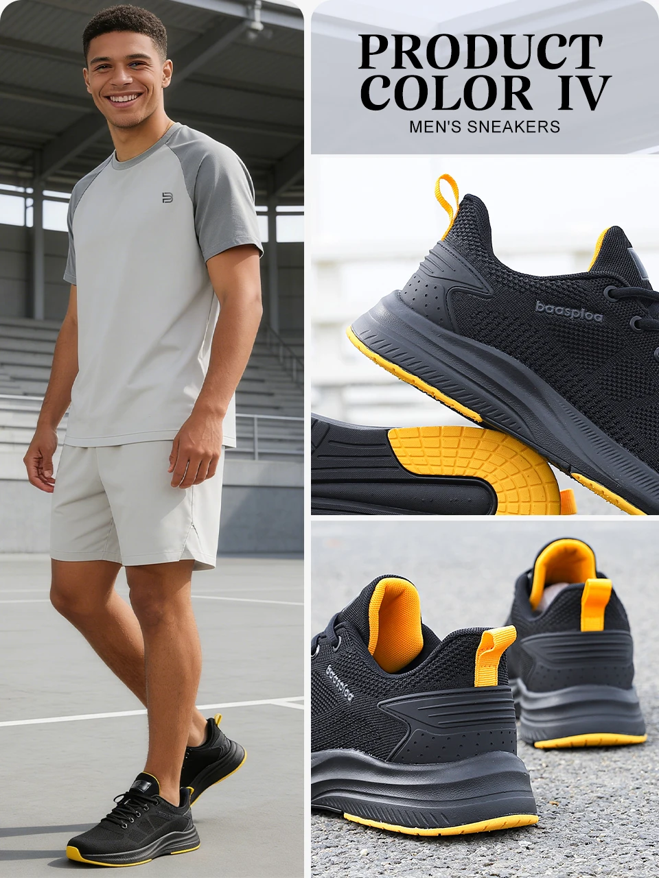 Baasploa Herren-Laufschuhe, atmungsaktive Freizeit-Sneaker aus Mesh, zum Schnüren, bequem, leicht, Sportschuhe, rutschfest, für den Außenbereich – Detail 12