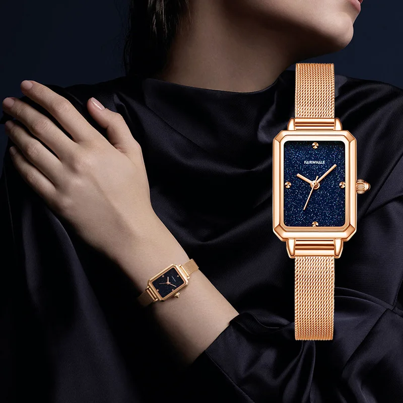MARK FAIRWH watch women's fashion trend temperament diamond studded starry sky small square watch waterproof quartz