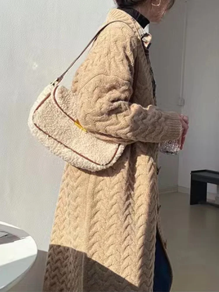 Fashion New Autumn and Winter Women's Medium and Long Knitted Cardigan Sweater Solid Color Versatile Elegant Women's Coat Top