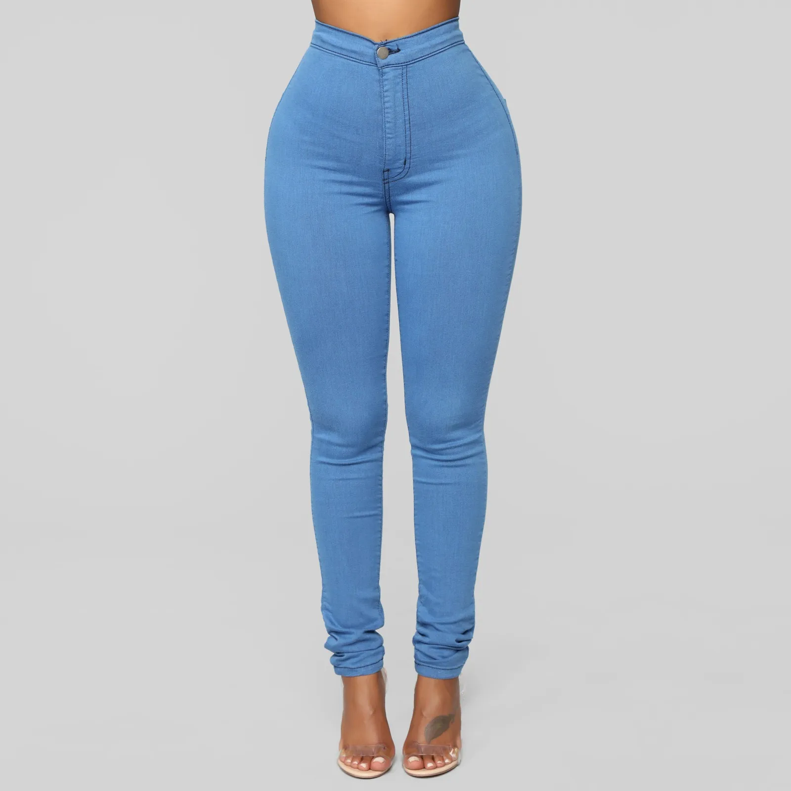 Fashion Women Women's Jeans High Waist Stretch Skinny Denim Trousers