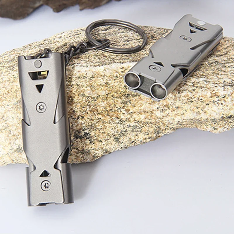 Outdoor Whistle EDC Survival Whistle High Decibel Double Pipe Stainless Steel Alloy Keychain For Camping Hiking Outdoor
